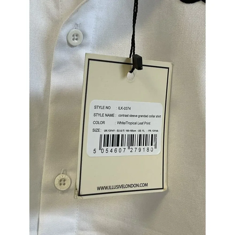 Illusive London Shirt Boys 13/14 Years Button Up White Floral Short Sleeve N32
